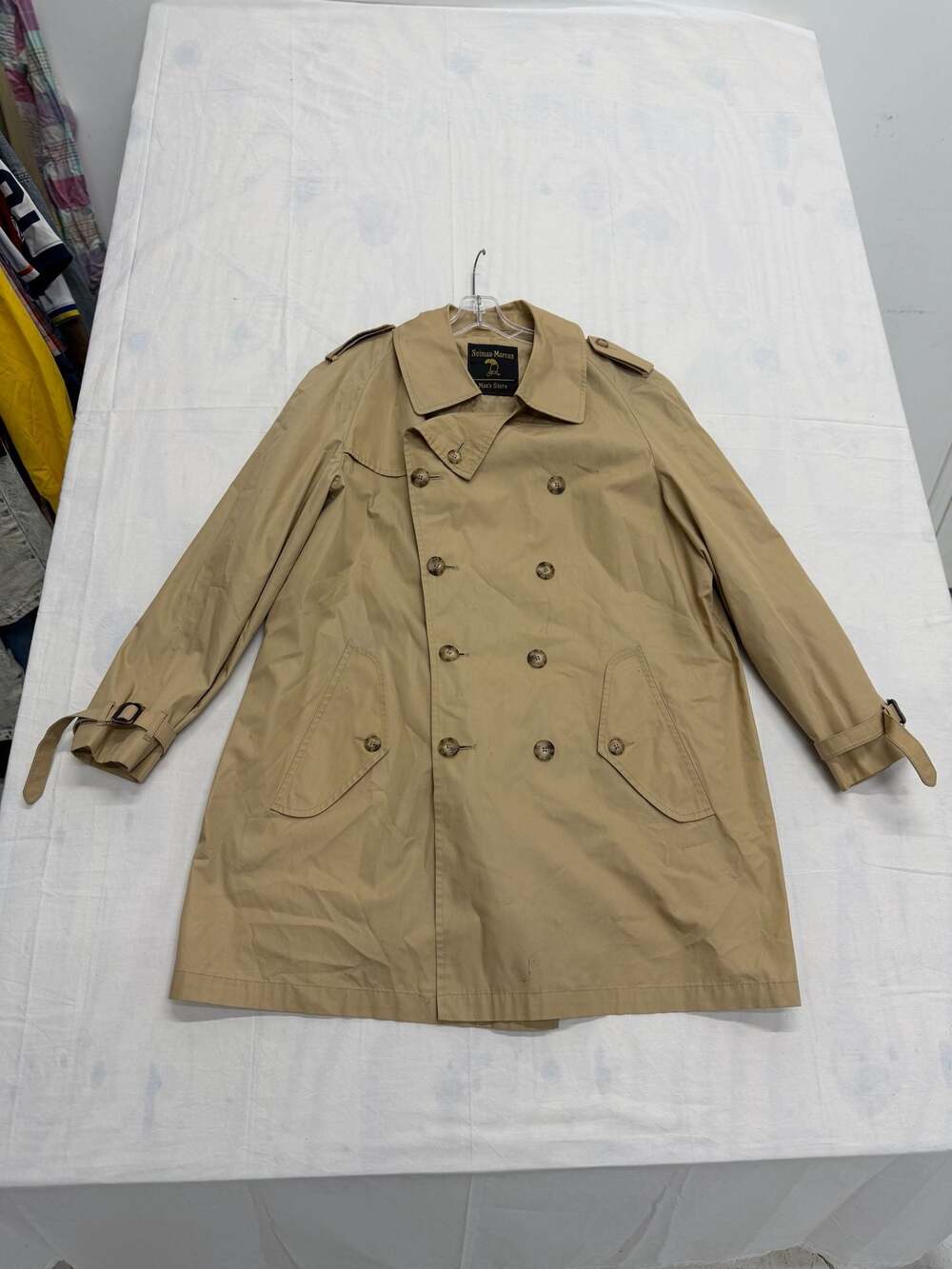 Vintage Neiman Marcus Man's Store Double Breasted Khaki Trench Coat